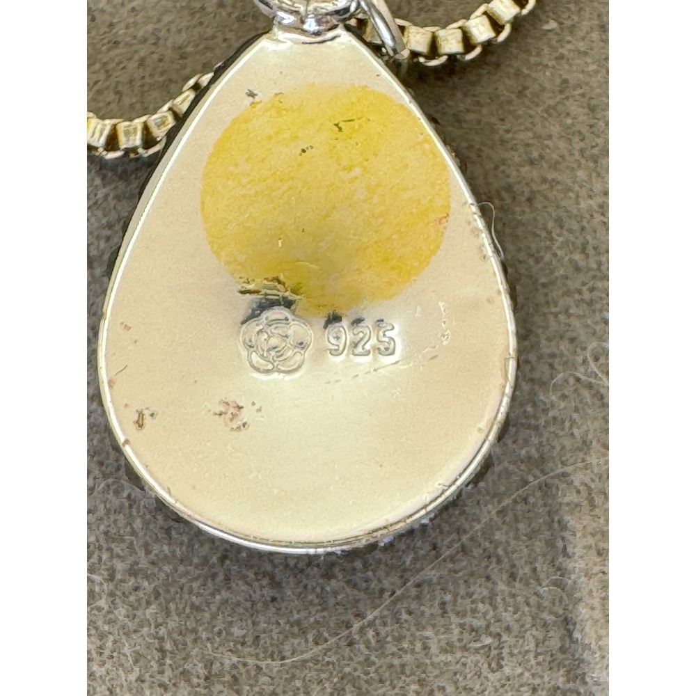 Sterling Silver Blue Opal Teardrop Crystal Halo Pendant Box Chain Necklace - Picture 5 of 6